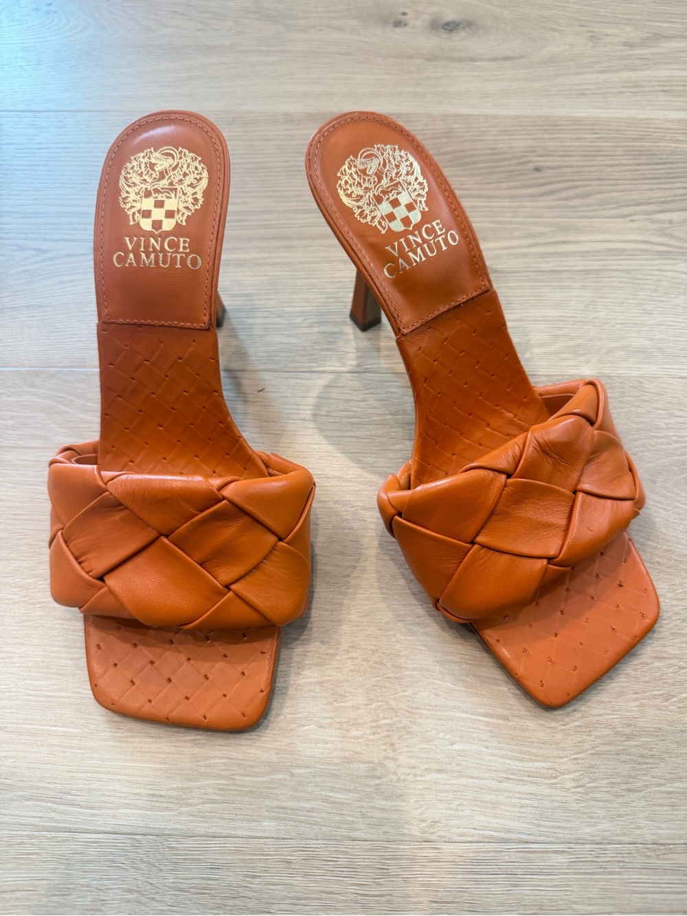Vince Camuto Braided Leather Mule Sandals - Cognac Orange
